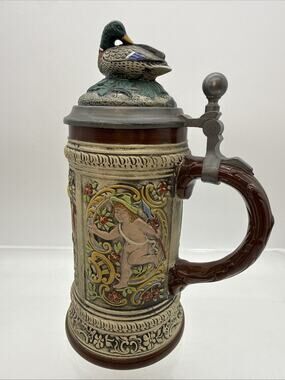 Vintage GERZ “Old Gerz” West Germany Beer Stein – Pewter Lid with Mallard Duck